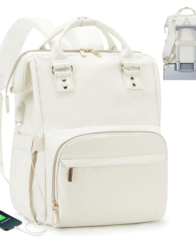 Laptop Rucksack Damen mit USB-Anschluss Beige