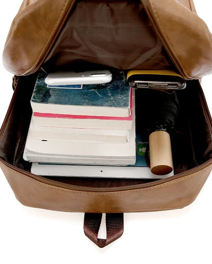 Herren Laptop Rucksack PU-Leder Dunkelbraun