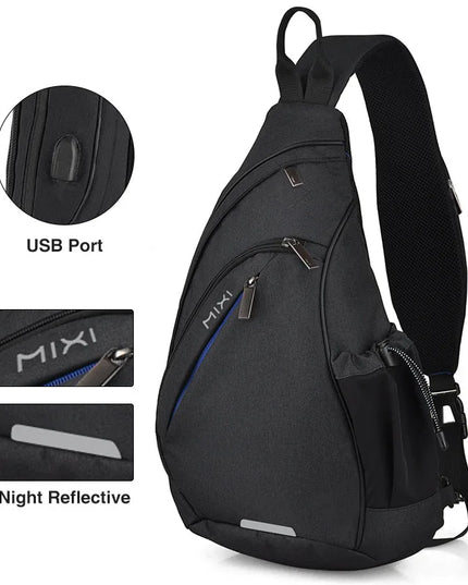 Mixi Sling Bag USB Schwarz für Uni & Pendeln