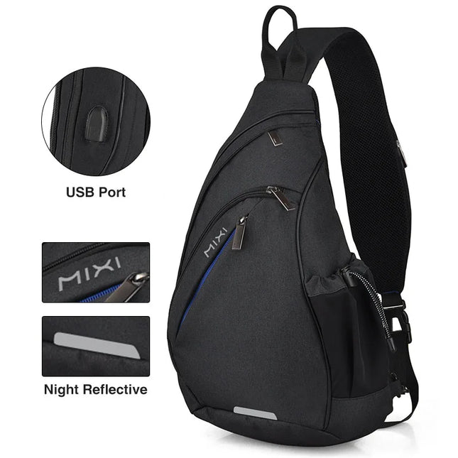 Mixi Sling Bag USB Schwarz für Uni & Pendeln