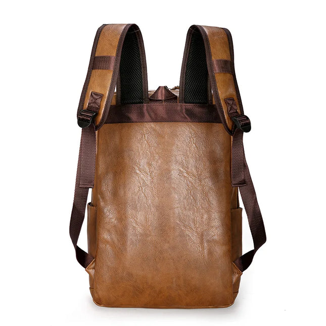 Herren Laptop Rucksack PU-Leder Braun