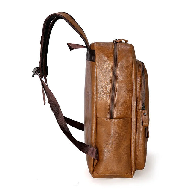 Herren Laptop Rucksack PU-Leder Braun