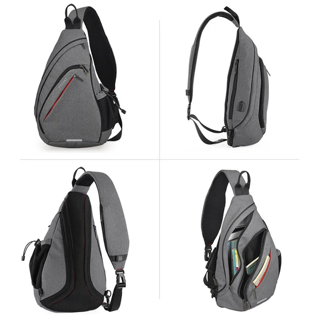 Mixi Sling Bag USB Schwarz für Uni & Pendeln