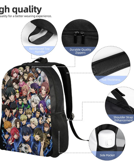 Schulrucksack Anime & Fußball Design Blau
