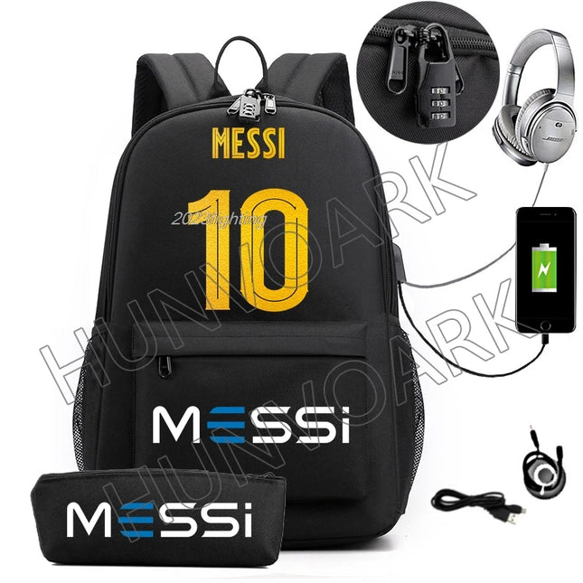 Schulrucksack mit USB-Anschluss Silber