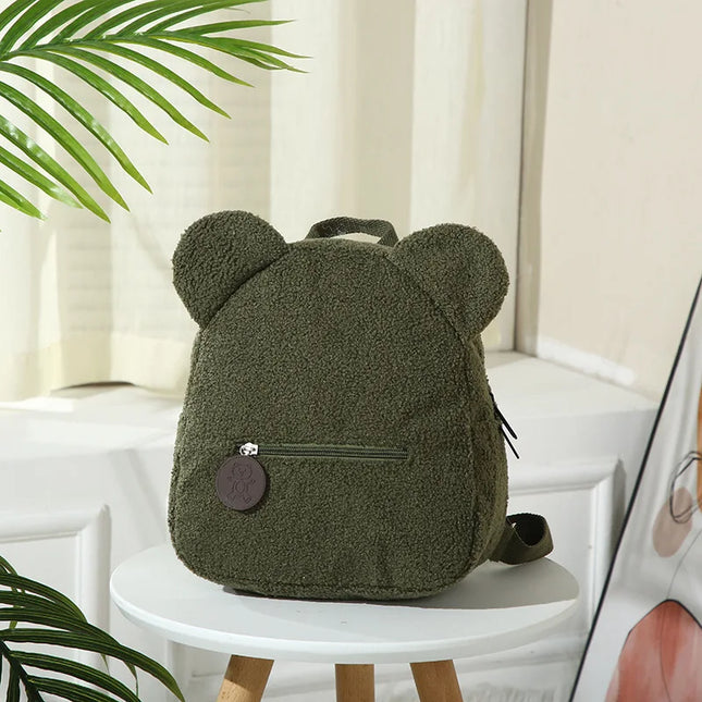 Schulrucksack Bär Plüsch Grün
