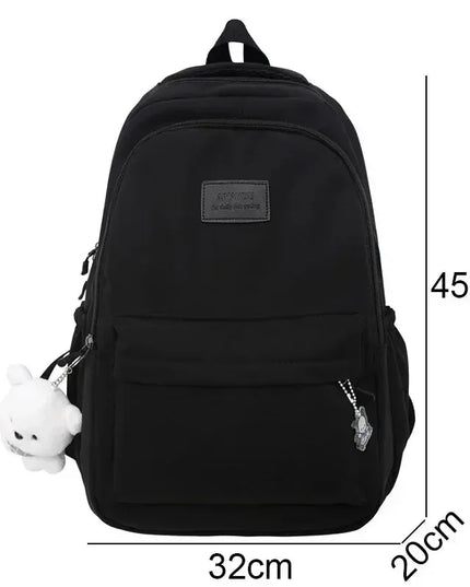 Schulrucksack Damen Nylon Wasserdicht Schwarz