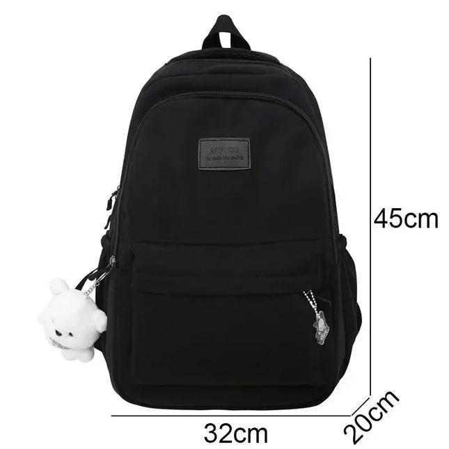 Schulrucksack Damen Nylon Wasserdicht Schwarz