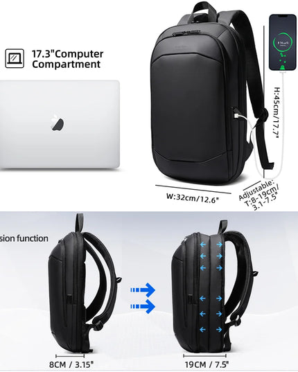 Laptop Rucksack 17 Zoll mit USB - Blau
