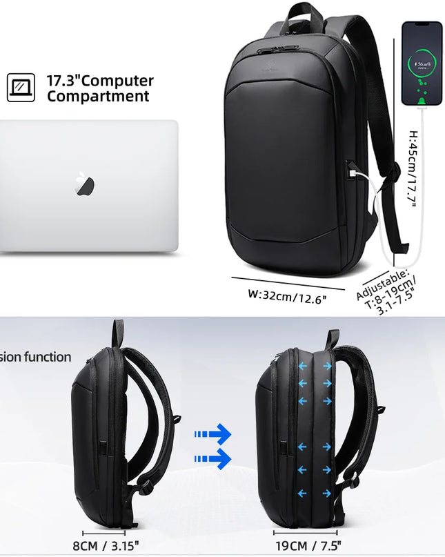 Laptop Rucksack 17 Zoll mit USB - Blau