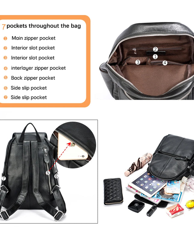 Damen Rucksack Leder Anti-Diebstahl Gelb
