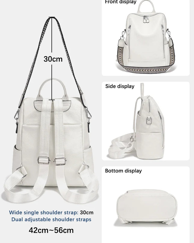 Damen Leder Rucksack Weiß mit Quaste