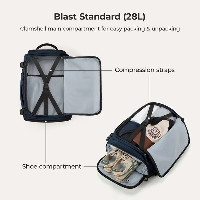 Erweiterbarer Uni Rucksack Tiefblau 38L