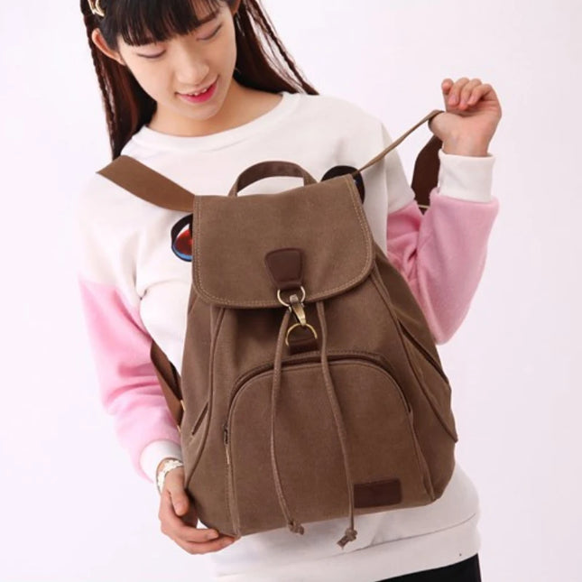 Schulrucksack Canvas Laptop Khaki