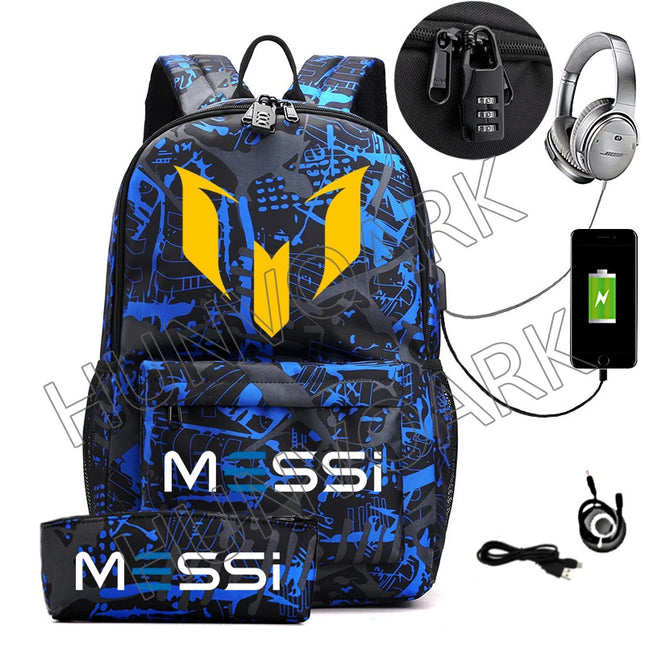 Schulrucksack mit USB-Anschluss Hellgrau