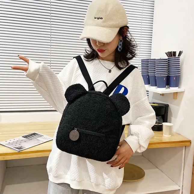 Schulrucksack Plüsch Tierohren – Schwarz &