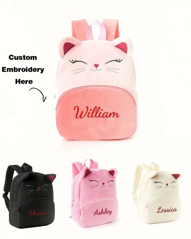 Schulrucksack Mädchen Katze Beige