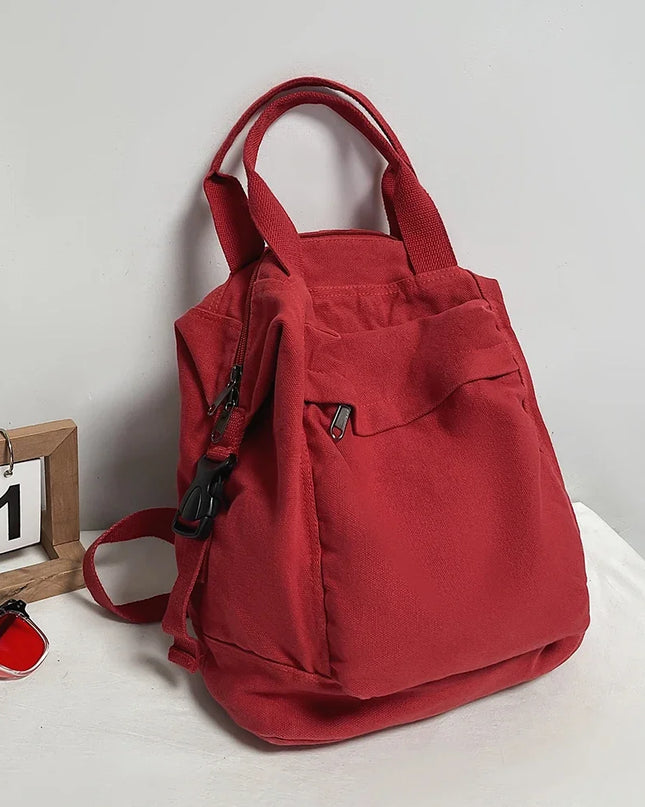 Schulrucksack Canvas Vintage – Schwarz