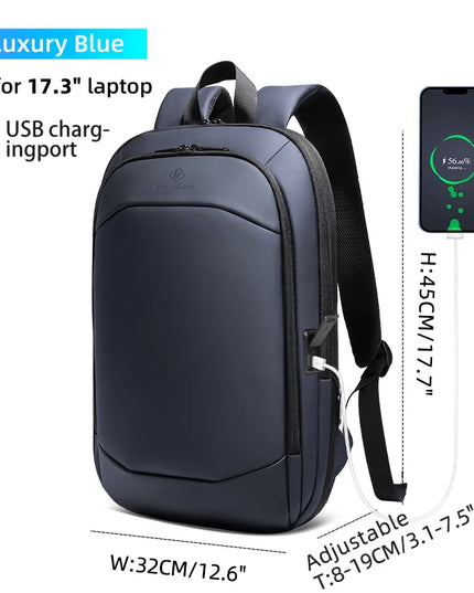 Laptop Rucksack 17 Zoll mit USB - Blau