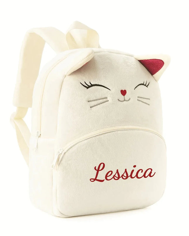 Schulrucksack Mädchen Katze Beige