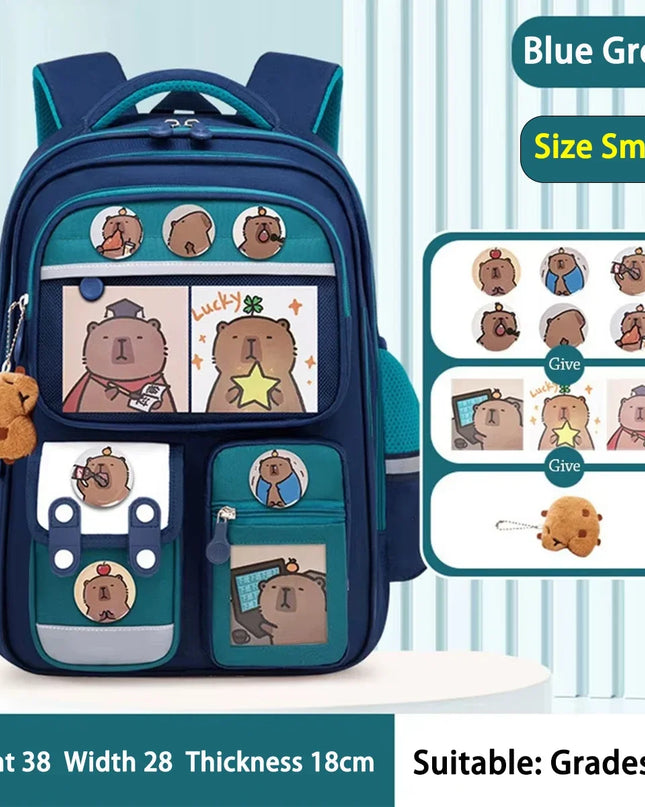 Schulrucksack Capybara Design Blau-Grün
