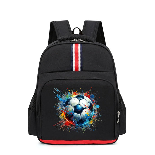 Schulrucksack Fussball-Design Schwarz