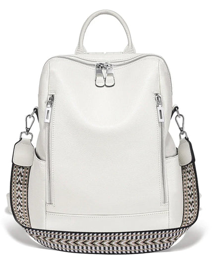 Damen Leder Rucksack Weiß mit Quaste