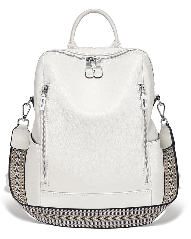 Damen Leder Rucksack Weiß mit Quaste