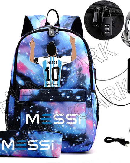 Schulrucksack mit USB-Anschluss Silber