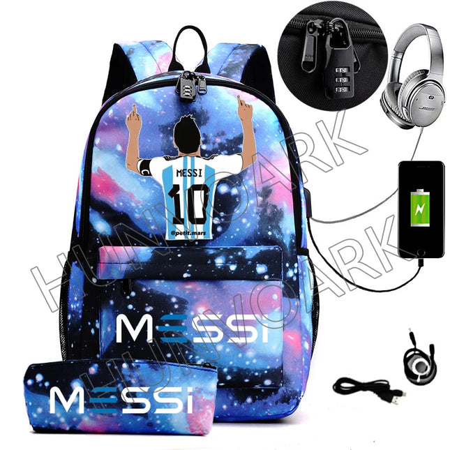 Schulrucksack mit USB-Anschluss Silber