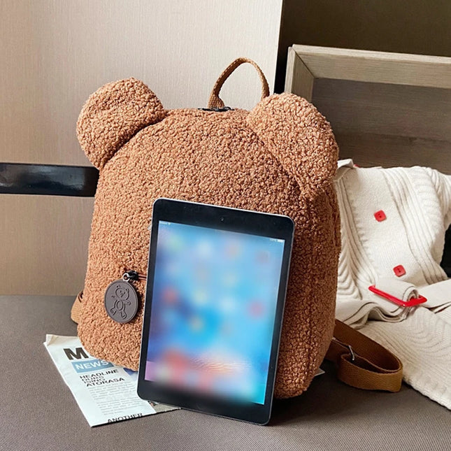 Schulrucksack Plüsch Teddybär Beige