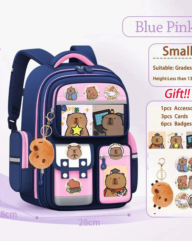 Schulrucksack Capybara Design Blau-Pink
