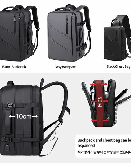 Laptop Rucksack erweiterbar 16 Zoll Schwarz