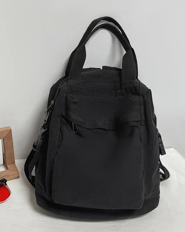 Schulrucksack Canvas Vintage – Schwarz