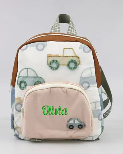 Schulrucksack mit Stickerei – Motiv Auto