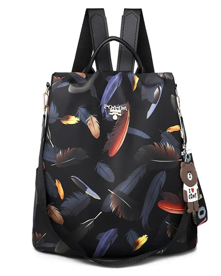 Schulrucksack Damen mit Feder-Muster Oxford