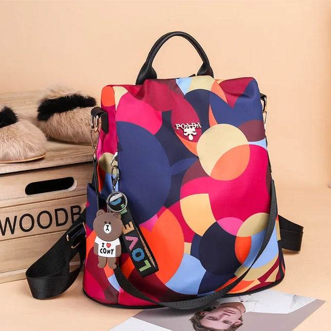 Schulrucksack Damen mit Blumenmuster Rot