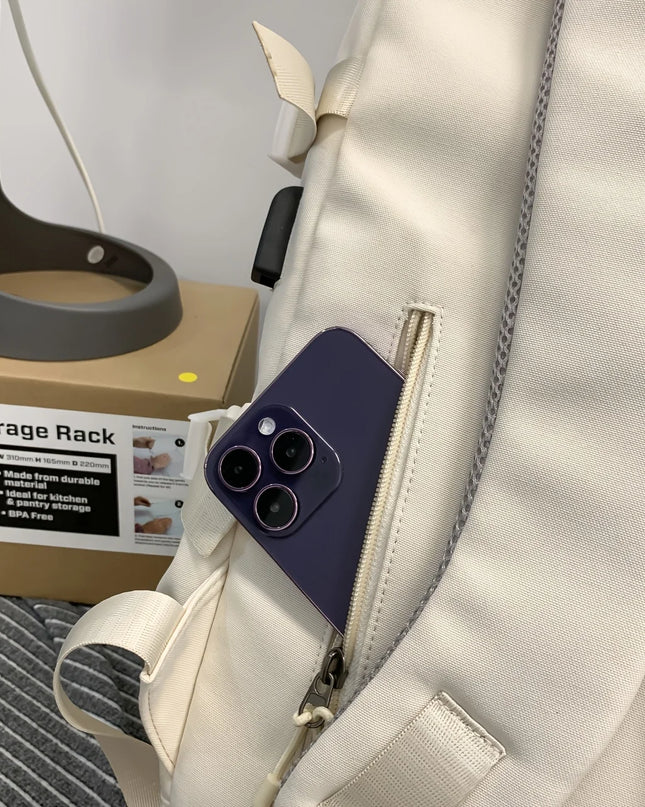 Uni Rucksack mit vielen Fächern Weiß