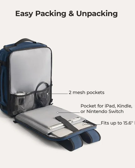 Erweiterbarer Uni Rucksack Tiefblau 38L