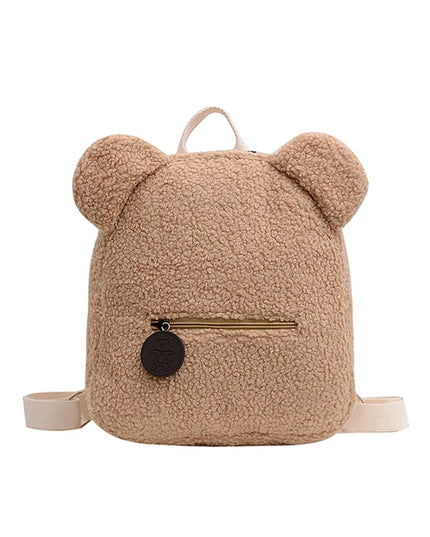Schulrucksack Bär Plüsch Khaki