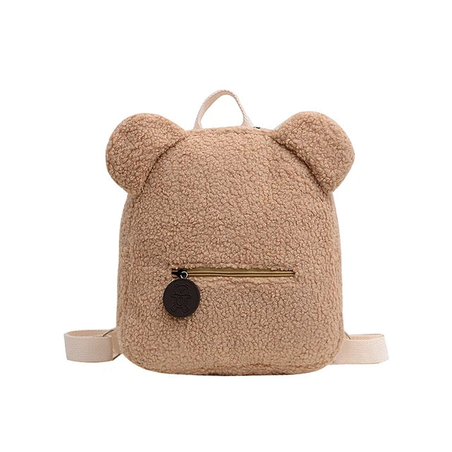 Schulrucksack Bär Plüsch Khaki