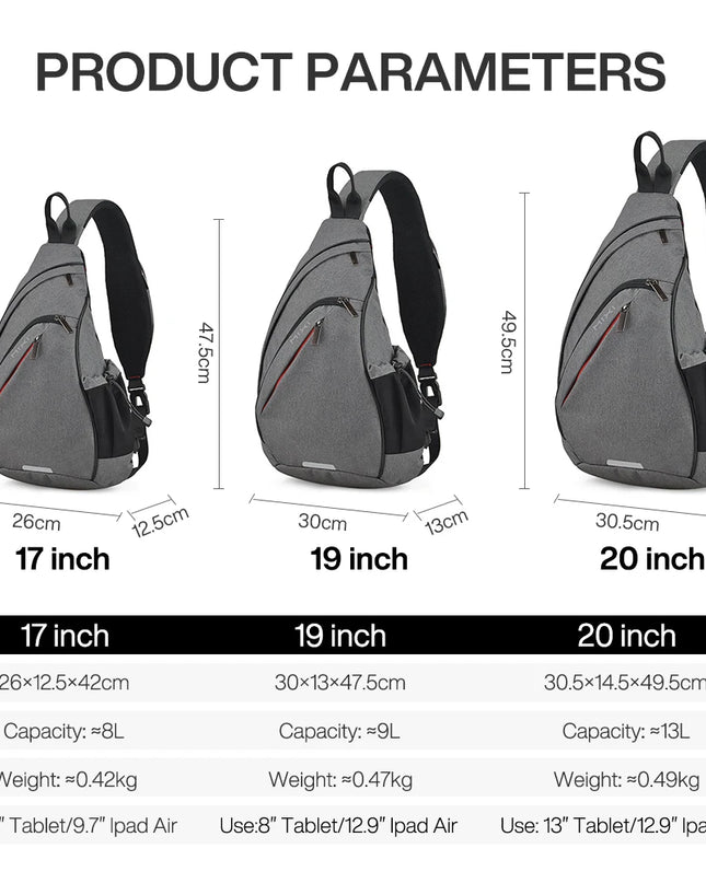 Mixi Sling Bag USB Schwarz für Uni & Pendeln