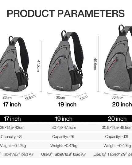 Mixi Sling Bag USB Grau für Uni & Pendeln