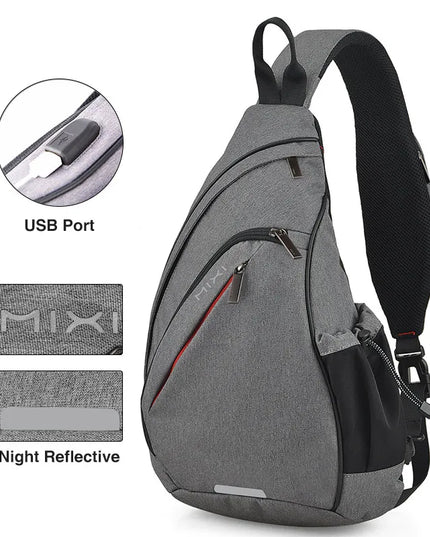 Mixi Sling Bag USB Schwarz für Uni & Pendeln