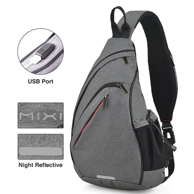 Mixi Sling Bag USB Schwarz für Uni & Pendeln