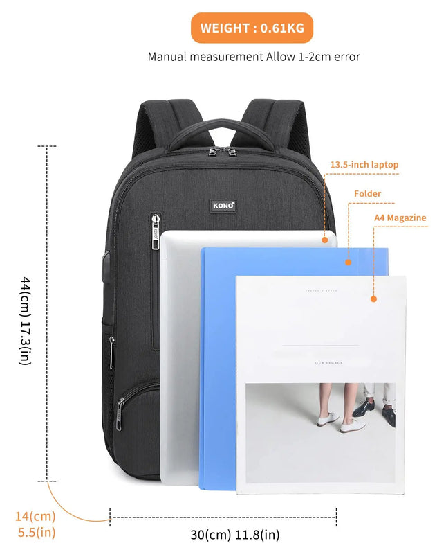 Laptop Rucksack Kono Grau mit USB-Port