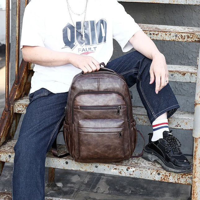 Laptop Rucksack mit USB-Anschluss Dunkelbraun