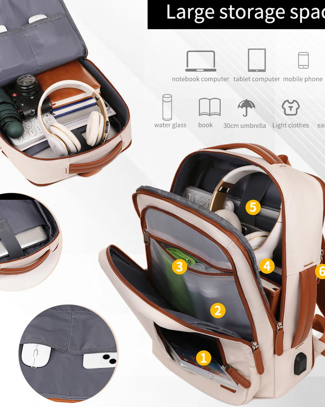 Unisex Rucksack für Uni & Arbeit Beige Plus
