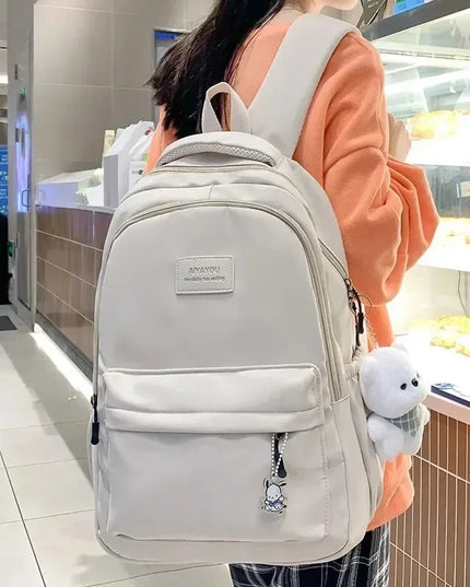 Schulrucksack Damen Nylon Wasserdicht Beige