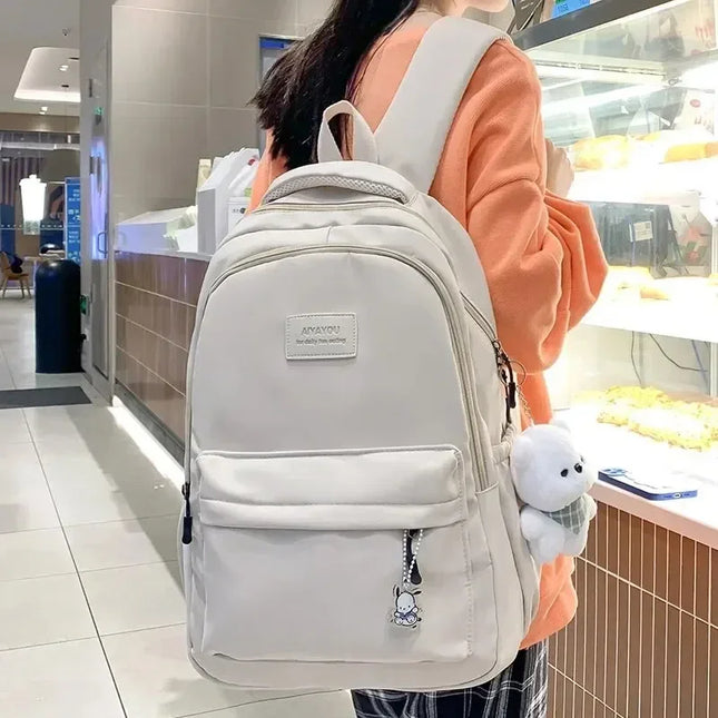 Schulrucksack Damen Nylon Wasserdicht Beige